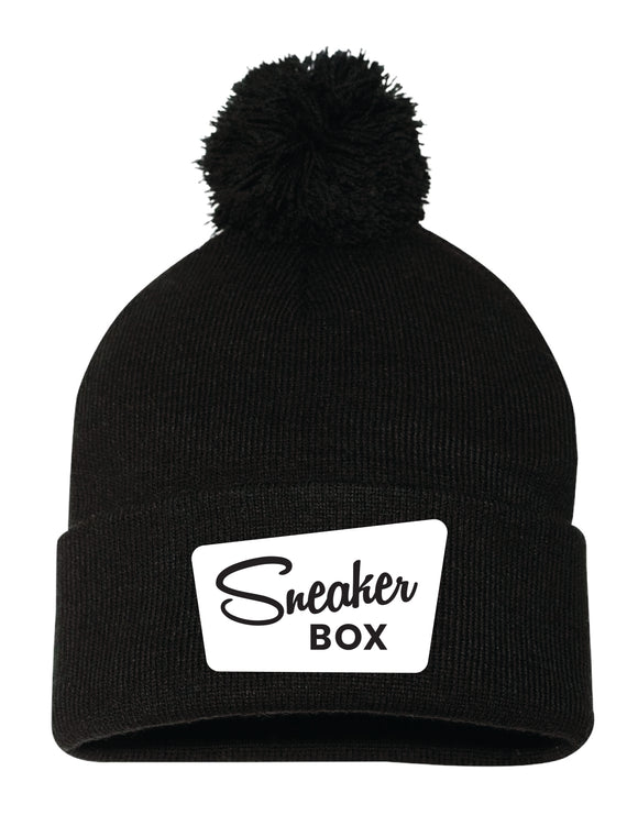 Sneaker Box Beanie w/Pom - White Logo